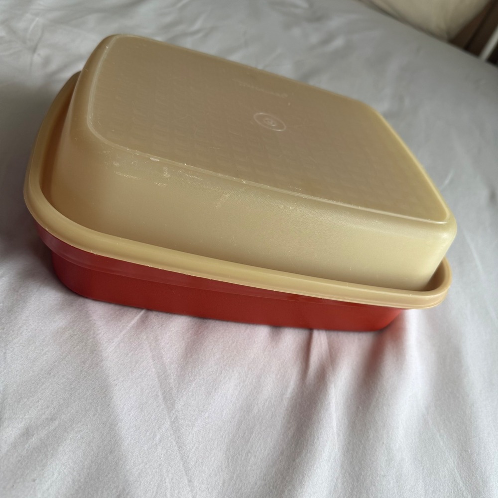 Vintage Tupperware Meat Marinade Server Paprika Red Almond Lid‎ 1294 1295 Retro